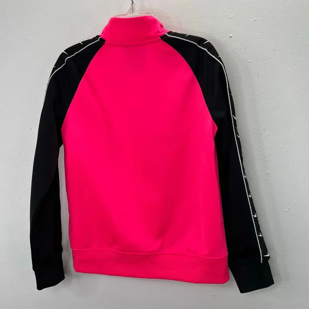 Nike Tracksuit Set Joggers Jacket 6X Girls Pink Black Logo Print Matching Zip - Picture 4 of 10